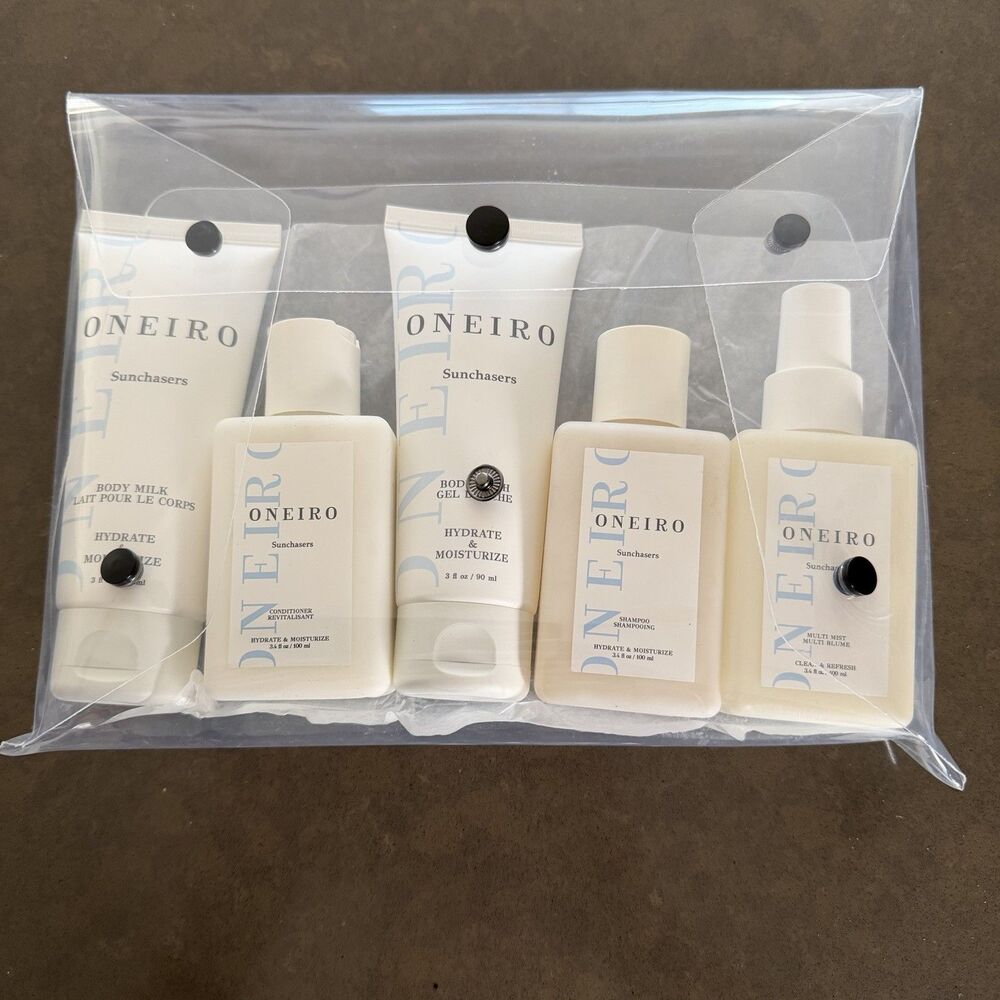 ONEIRO Sunchasers 5 Piece Travel Kit Clean & Vegan New Shampoo Lotion Body Wash